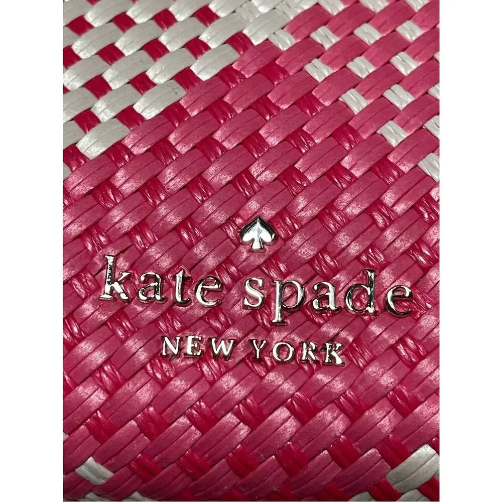 Kate Spade NY Alexia Pink & White Gingham Woven Convertible Crossbody Clutch Bag